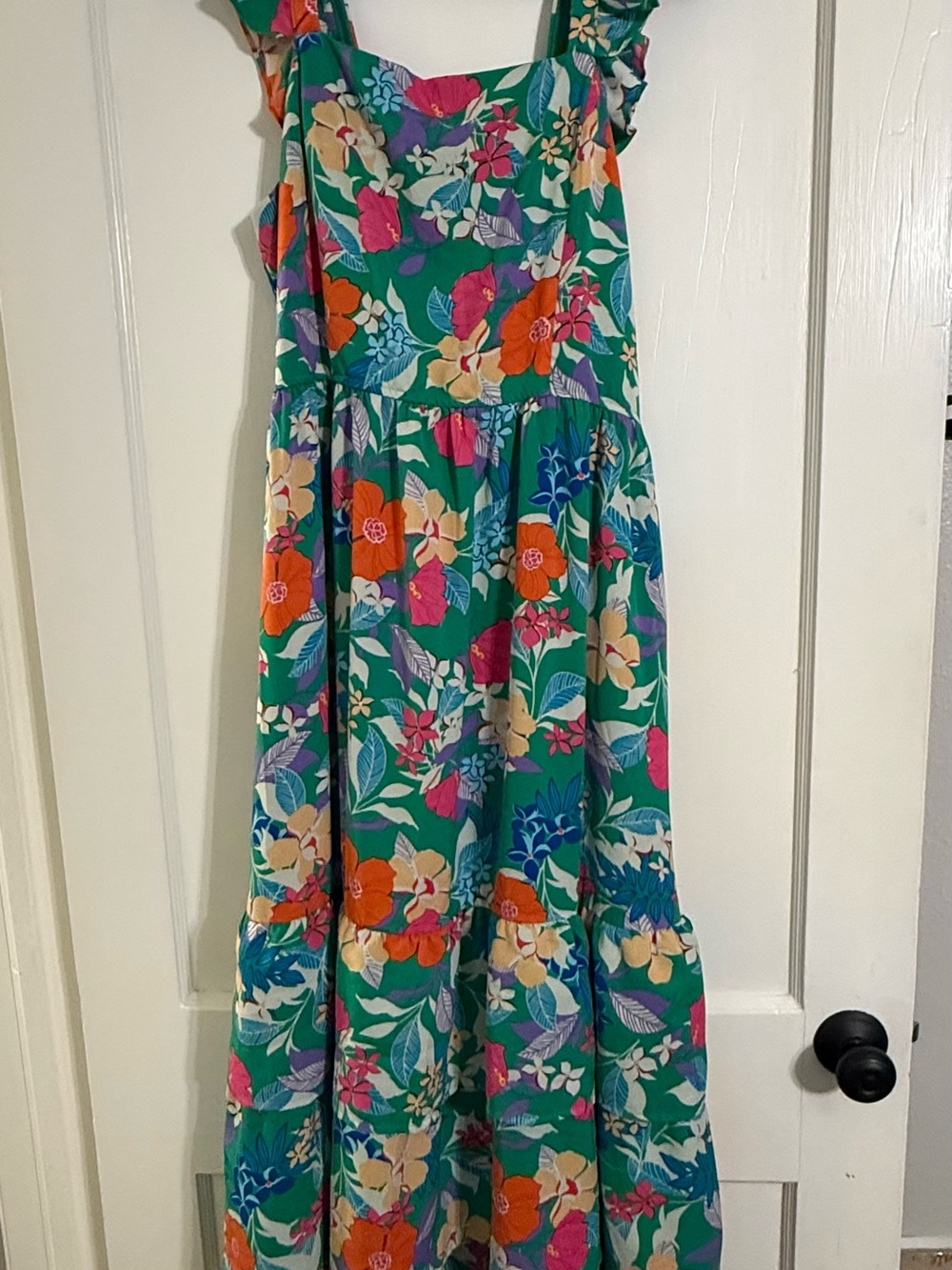 Green Floral Maxi Dress with Ruffle Straps